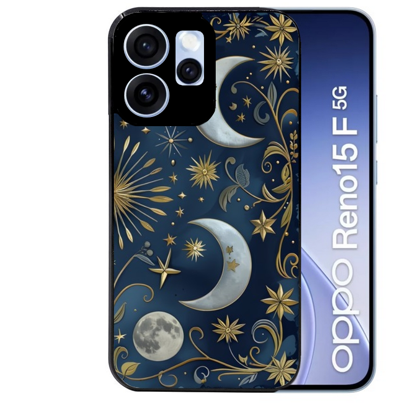 Coque noire taperso pour OPPO Reno 15 et F FS 5G avec motif lune et etoile protection antichoc personnalisée