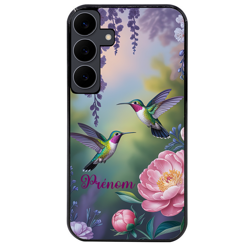 Coque noire taperso pour galaxy A06 A16 A26 A36 A56 avec motif colibri couple personnalise protection antichoc personnalisée