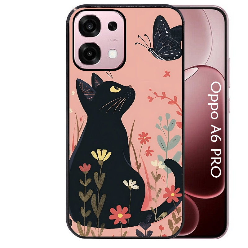 Coque noire taperso pour OPPO A6 PRO 4G et 5G avec motif chat papillon 2 protection antichoc personnalisée