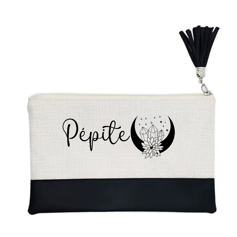 Pochette motif pepite lune en toile et simili cuir
