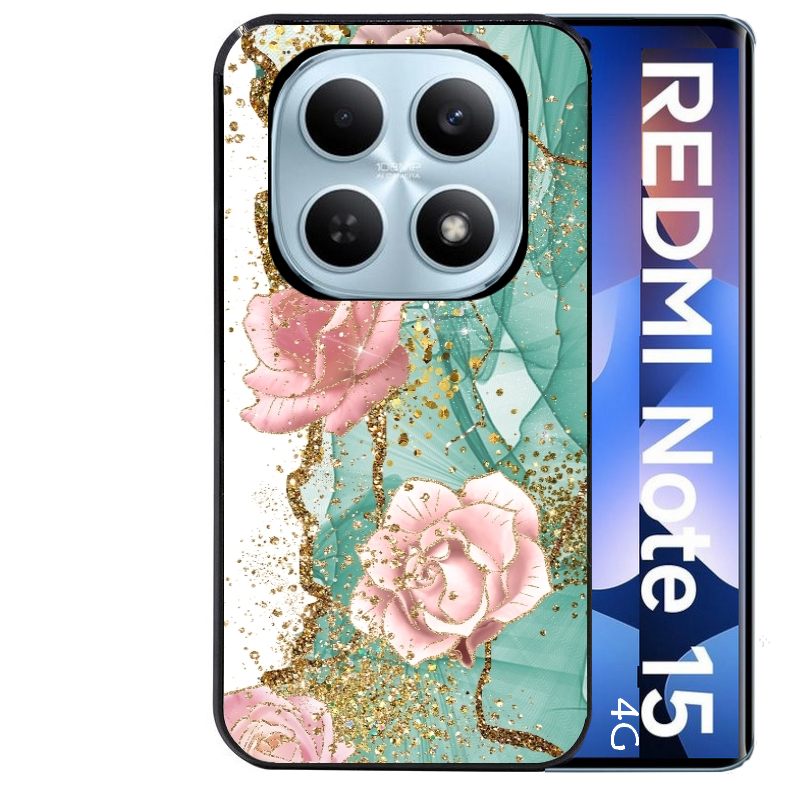 Coque noire taperso pour Redmi Note 15 et PRO PLUS 4G 5G avec motif marbre fleur turquoise protection antichoc personnalisée