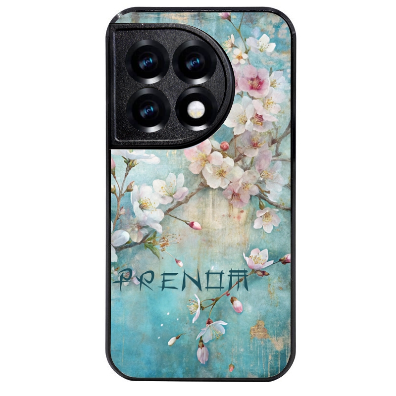Coque noire taperso pour OnePlus 11 et 12 avec motif fleur sakura personnalisee protection antichoc personnalisée