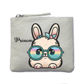 Porte monnaie personnalisé lapin lunettes ivoire en feutrine en feutrine ivoire