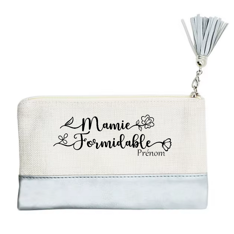 Pochette personnalisée motif mamie formidable en toile et simili cuir personnalisée