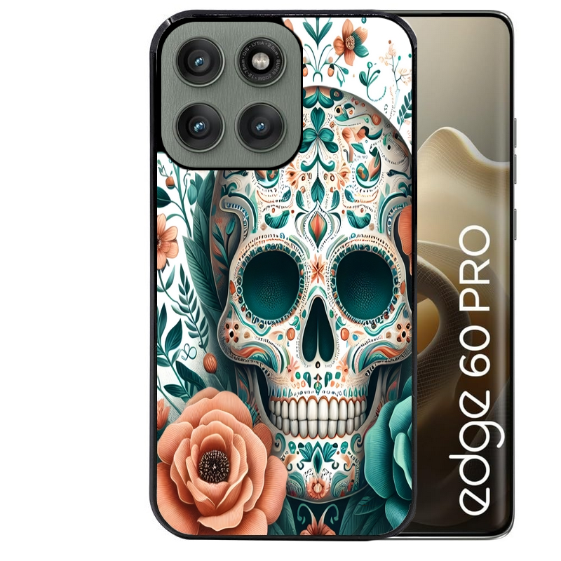 Coque noire taperso pour Moto Edge 60 et Neo Fusion Pro avec motif mort mexicaine turquoise protection antichoc personnalisée