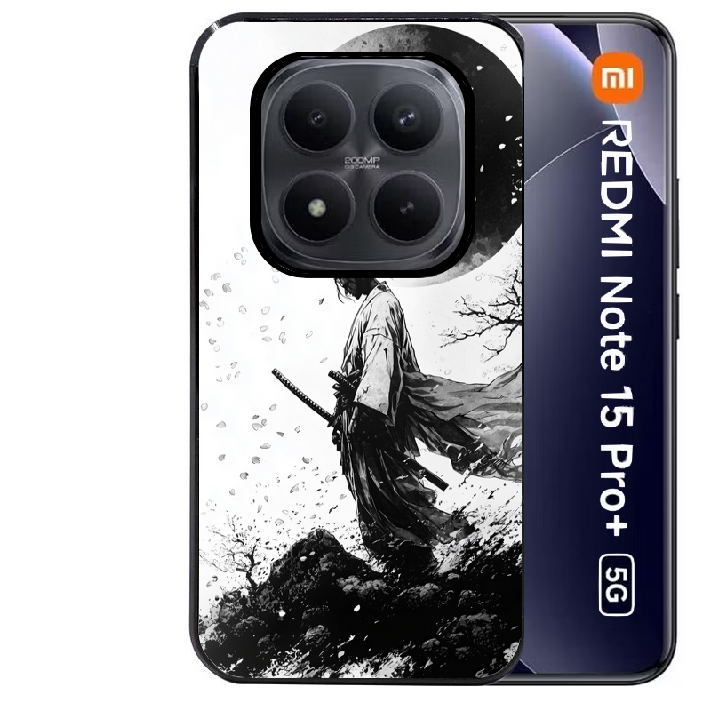 Coque noire taperso pour Redmi Note 15 et PRO PLUS 4G 5G avec motif samourai et lune protection antichoc personnalisée