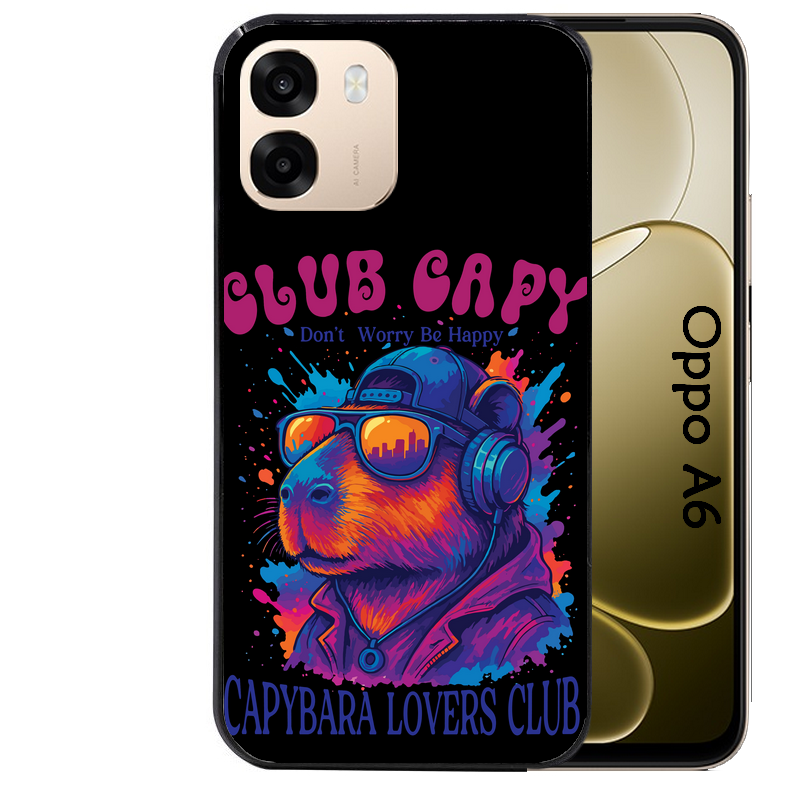 Coque noire taperso pour OPPO A6 A6X 4G et 5G avec motif capybara club protection antichoc personnalisée