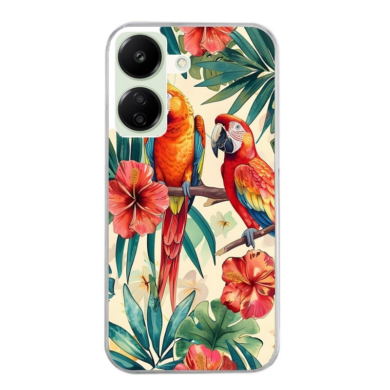Coque taperso pour Redmi 13C 4G et 5G avec motif perroquet et fleurs protection antichoc personnalisée
