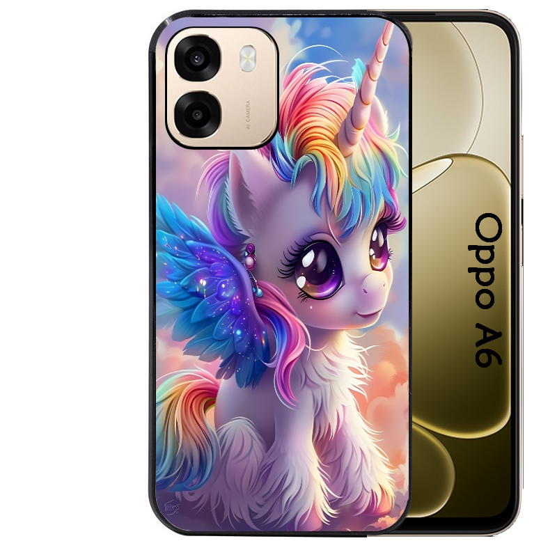 Coque noire taperso pour OPPO A6 A6X 4G et 5G avec motif licorne style anime protection antichoc personnalisée