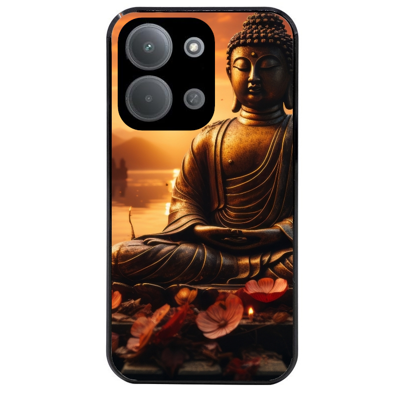 Coque noire taperso pour POCO C85 avec motif bouddha et soleil protection antichoc personnalisée