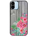 Coque noire taperso pour Redmi A1 et A2 avec motif bois gris et fleur rose protection antichoc personnalisée