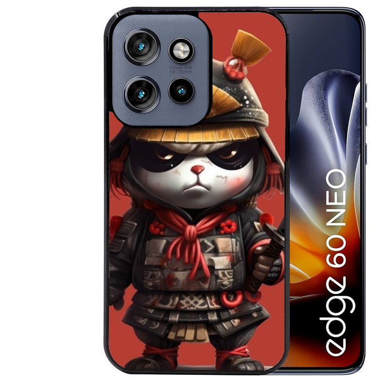 Coque noire taperso pour Moto Edge 60 et Neo Fusion Pro avec motif panda et samourai protection antichoc personnalisée