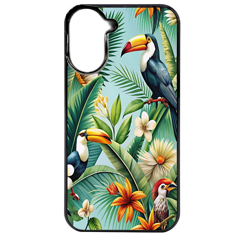 Coque noire taperso pour POCO C71 4G avec motif perroquet tropical protection antichoc personnalisée