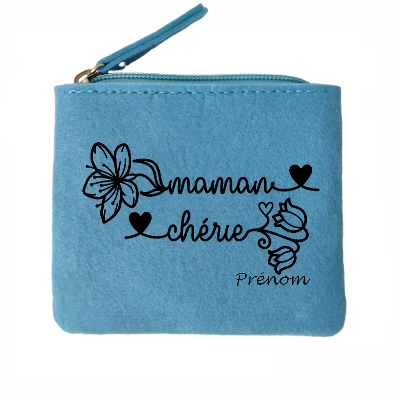 Porte monnaie personnalisé maman cherie en feutrine en feutrine