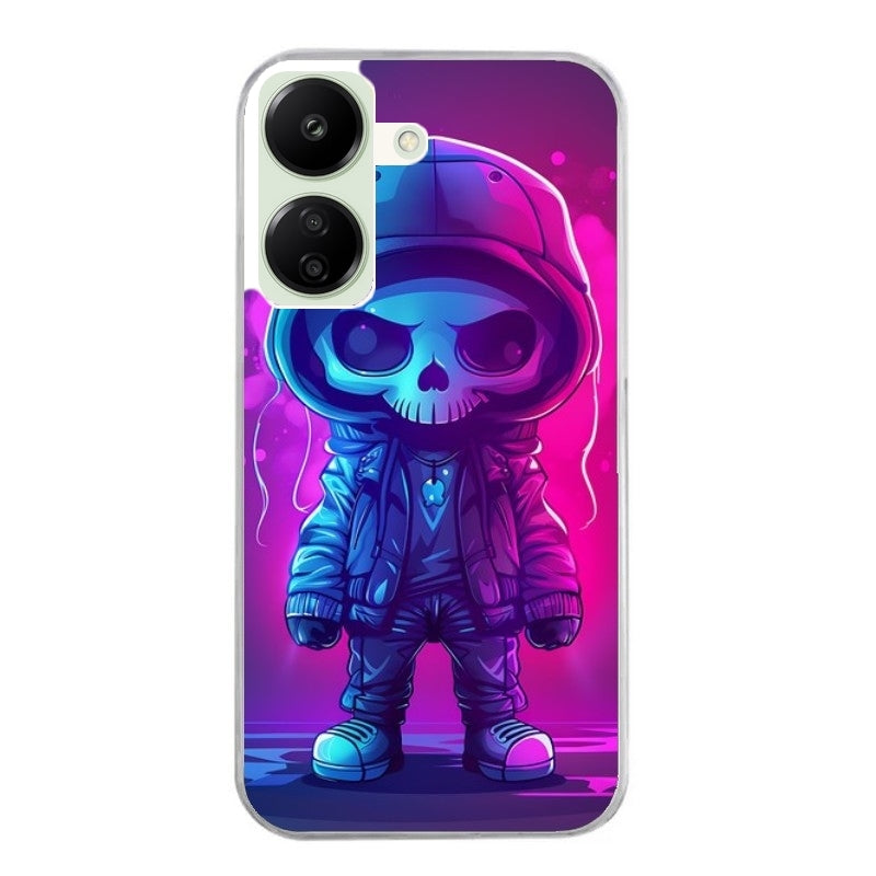 Coque taperso pour POCO C65 4G avec motif tete de mort skull fluo protection antichoc personnalisée