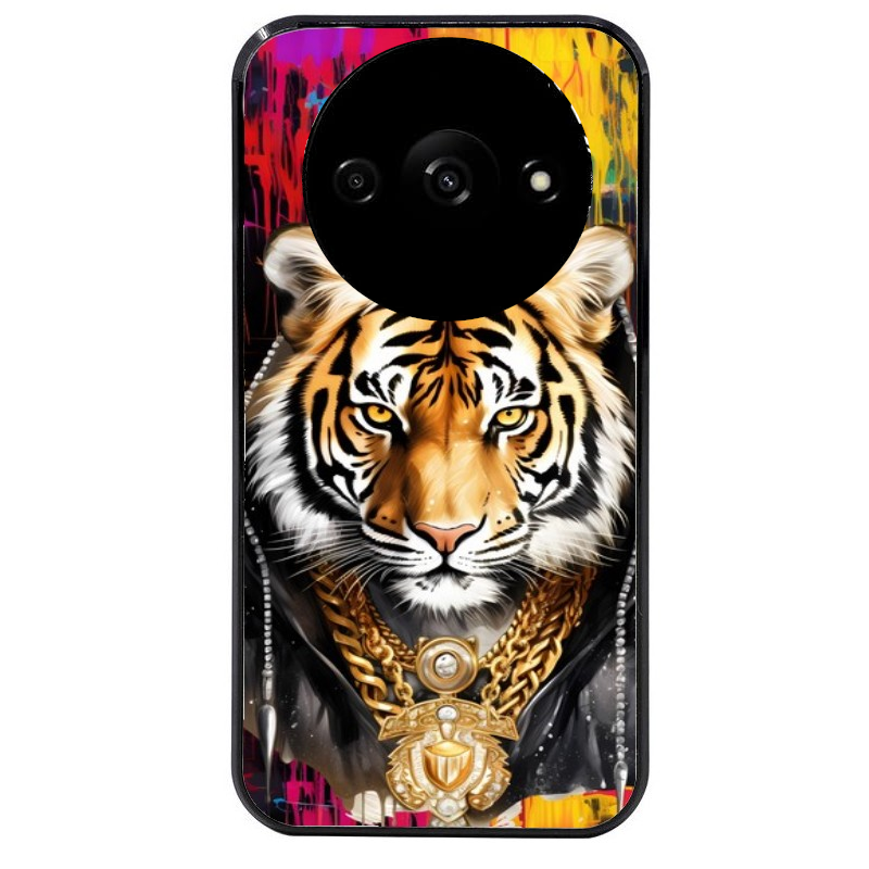 Coque noire taperso pour Redmi A3 avec motif tigre style hip hop protection antichoc personnalisée