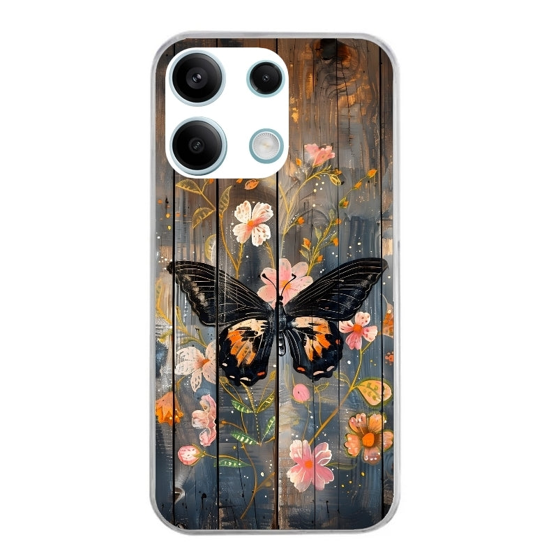 Coque taperso pour POCO X6 5G avec motif bois et papillon 2 protection antichoc personnalisée