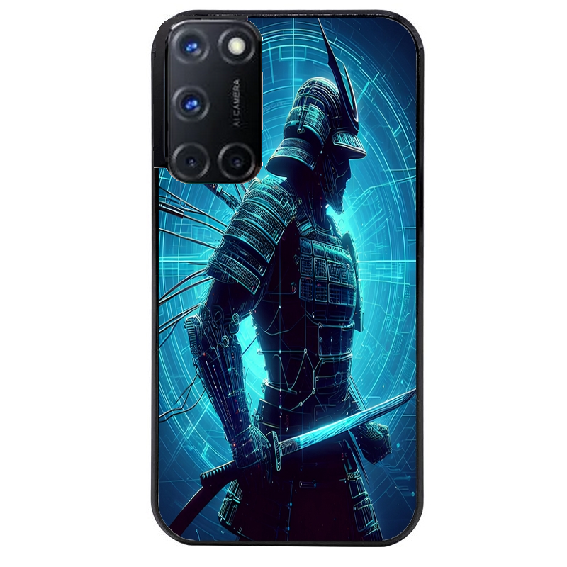 Coque noire taperso pour OPPO Reno 8 LITE avec motif samourai bleu protection antichoc personnalisée