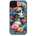 Coque noire taperso pour galaxy A22 A32 A52 A52S 4G 5G  avec motif tete de mort calavera bleu protection antichoc personnalisée