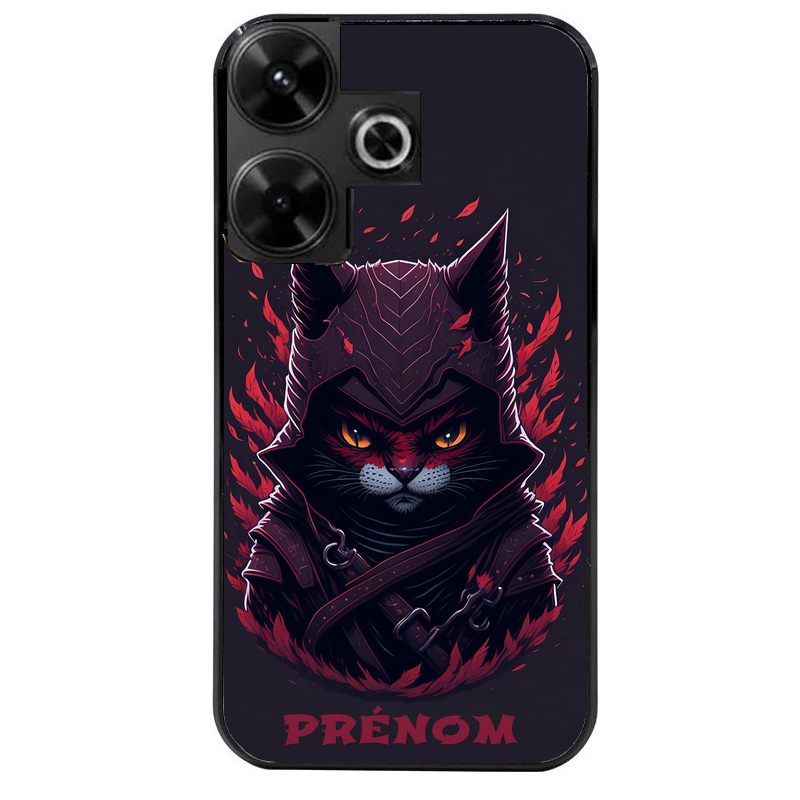 Coque noire taperso pour POCO M6 4G avec motif chat samourai personnalise protection antichoc personnalisée