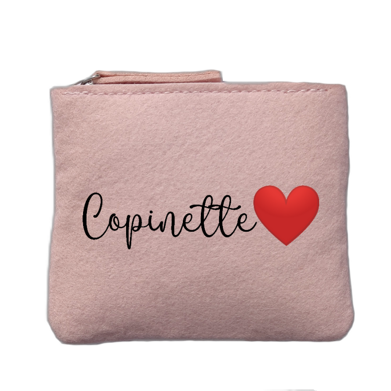 Porte monnaie personnalisé motif copine copinette rose clair en feutrine en feutrine