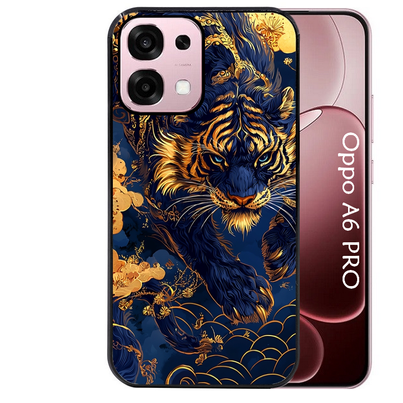 Coque noire taperso pour OPPO A6 PRO 4G et 5G avec motif tigre et fleur protection antichoc personnalisée