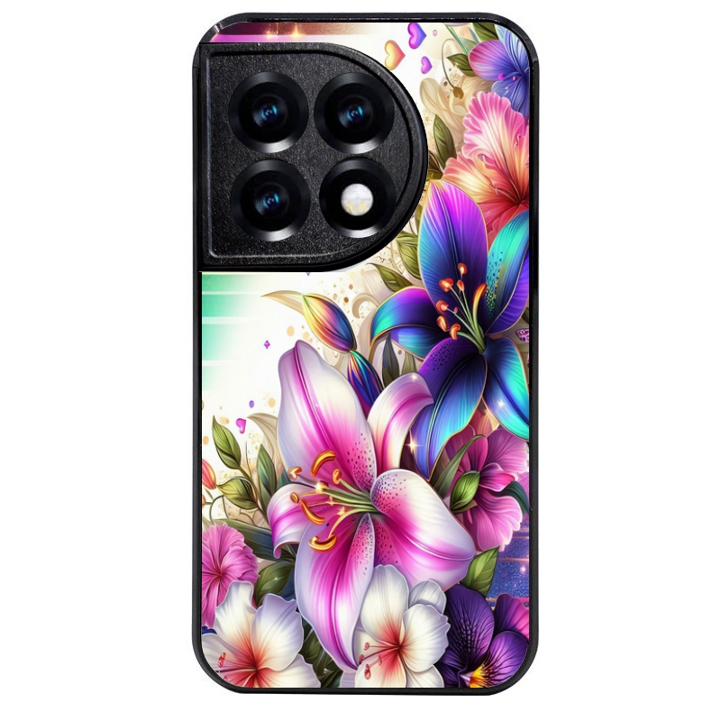 Coque noire taperso pour OnePlus 11 et 12 avec motif fleur fluo protection antichoc personnalisée