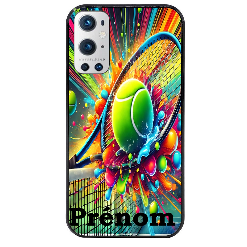 Coque noire taperso pour OnePlus 9 et 9 PRO avec motif tennis color personnalisee protection antichoc personnalisée