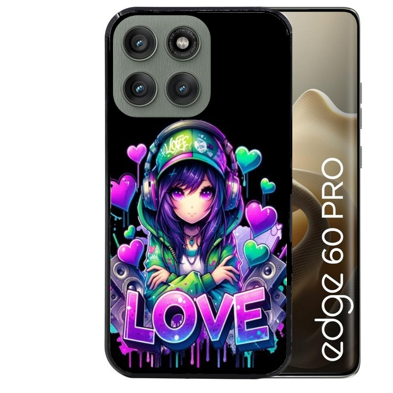 Coque noire taperso pour Moto Edge 60 et Neo Fusion Pro avec motif anime manga et love protection antichoc personnalisée
