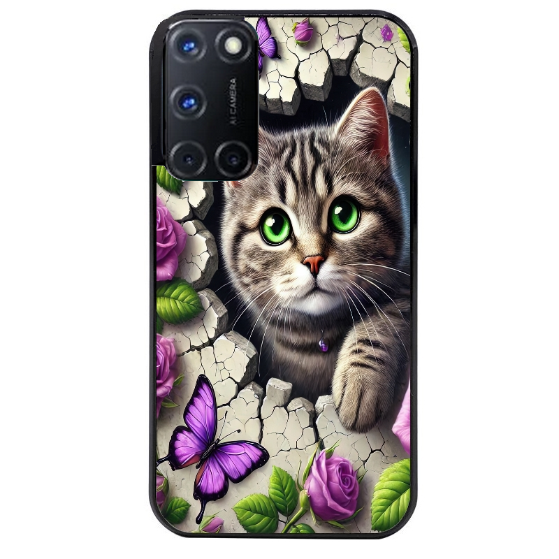 Coque noire taperso pour OPPO Reno 8 LITE avec motif chat papillon 3 protection antichoc personnalisée