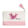 Pochette personnalisée motif papillon fleur en toile et simili cuir personnalisée