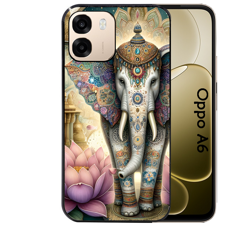 Coque noire taperso pour OPPO A6 A6X 4G et 5G avec motif elephant et lotus protection antichoc personnalisée