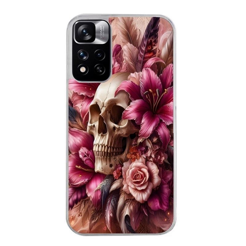Coque taperso pour Redmi Note 11 4G PRO 5G 11S avec motif tete de mort skull plume protection antichoc personnalisée