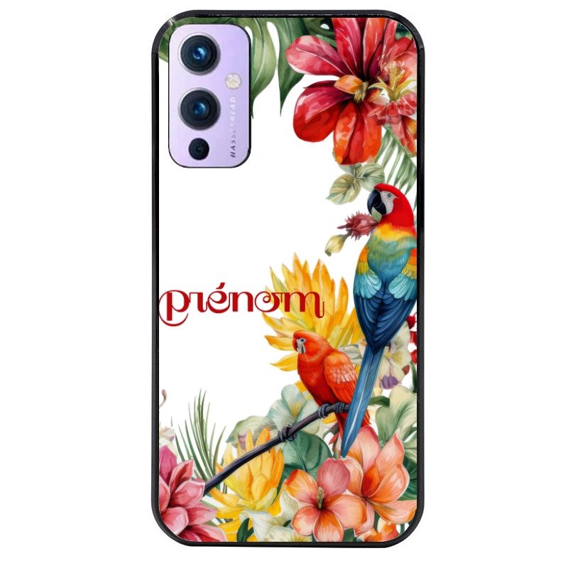Coque noire taperso pour OnePlus 9 et 9 PRO avec motif perroquet personnalisee protection antichoc personnalisée