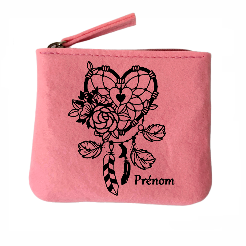 Porte monnaie personnalisé dreamcatcher coeur en feutrine en feutrine