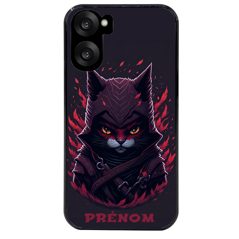 Coque noire taperso pour OnePlus Nord CE5 avec motif chat samourai personnalise protection antichoc personnalisée