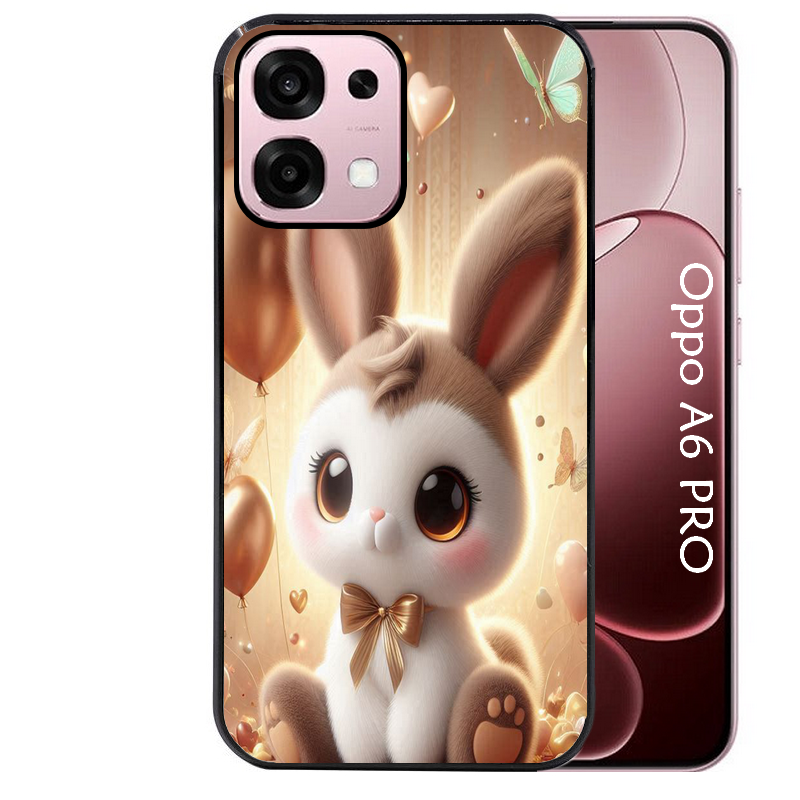 Coque noire taperso pour OPPO A6 PRO 4G et 5G avec motif lapin ballon protection antichoc personnalisée