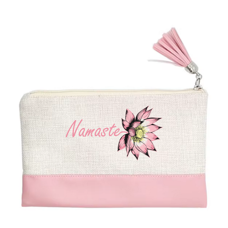Pochette motif namaste fleur en toile et simili cuir