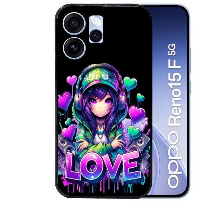 Coque noire taperso pour OPPO Reno 15 et F FS 5G avec motif anime manga et love protection antichoc personnalisée