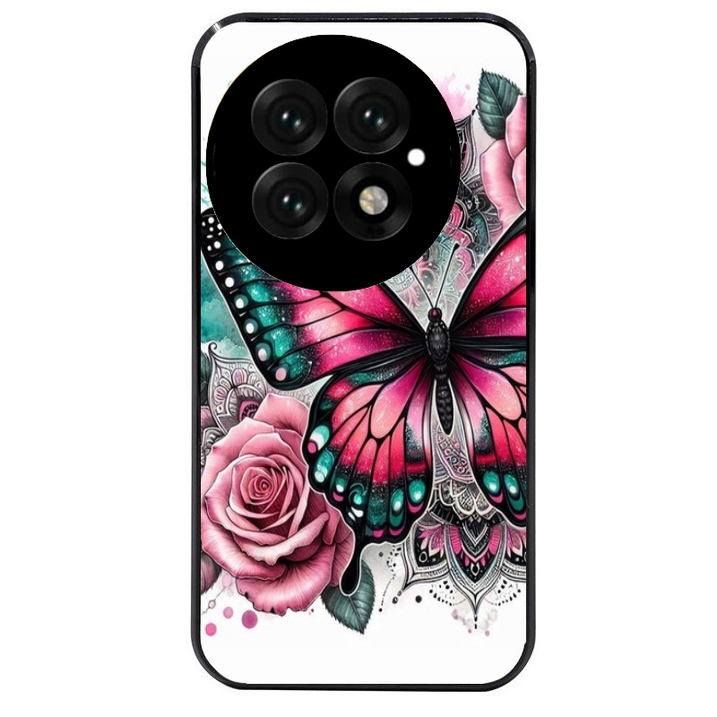 Coque noire taperso pour OnePlus 13 avec motif papillon rose protection antichoc personnalisée