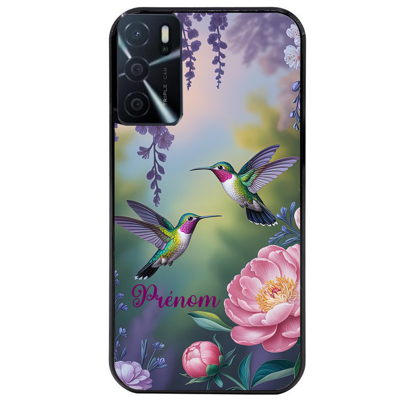 Coque noire taperso pour OPPO A16 et A16S avec motif colibri couple personnalise protection antichoc personnalisée