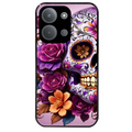 Coque noire taperso pour POCO C85 avec motif tete de mort calavera violette protection antichoc personnalisée