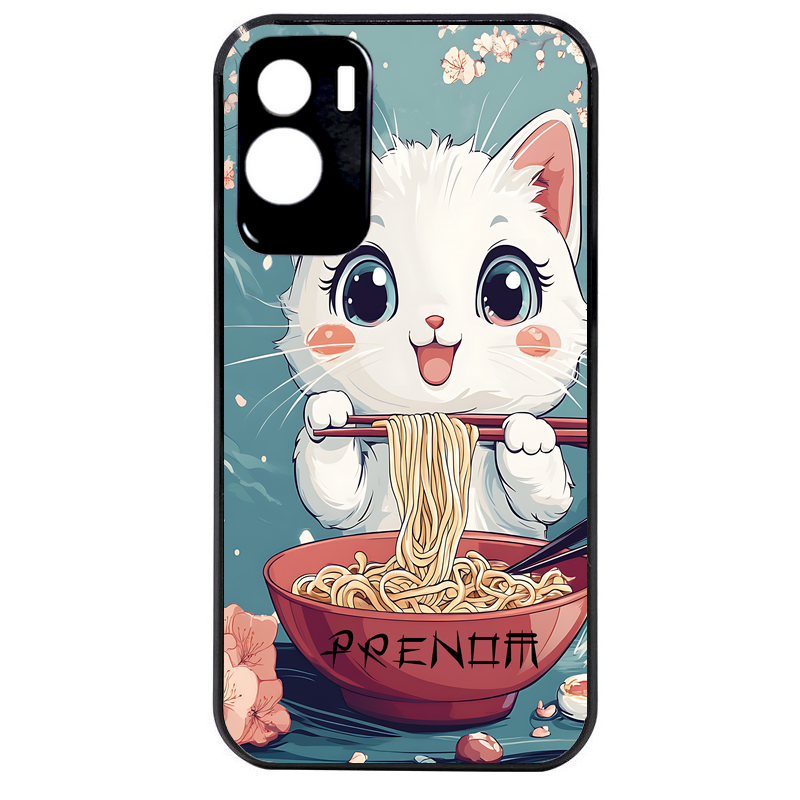 Coque noire taperso pour Honor 70 LITE 90 et LITE avec motif chat ramen cerisier protection antichoc personnalisée