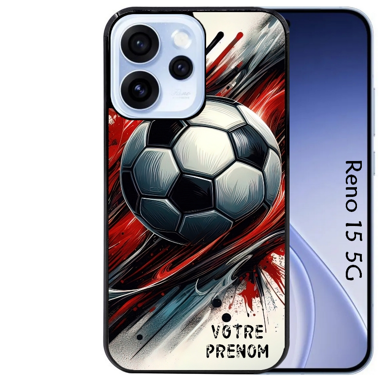 Coque noire taperso pour OPPO Reno 15 et F FS 5G avec motif ballon foot avec prenom protection antichoc personnalisée