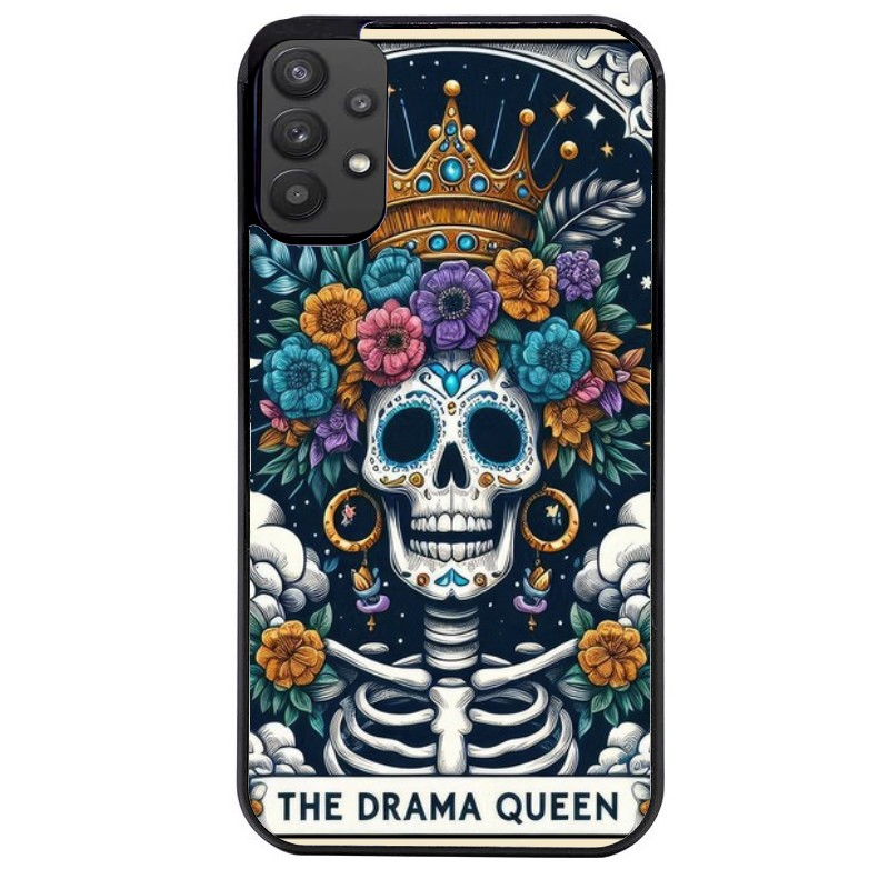 Coque noire taperso pour galaxy A22 A32 A52 A52S 4G 5G  avec motif tete de mort drama queen protection antichoc personnalisée