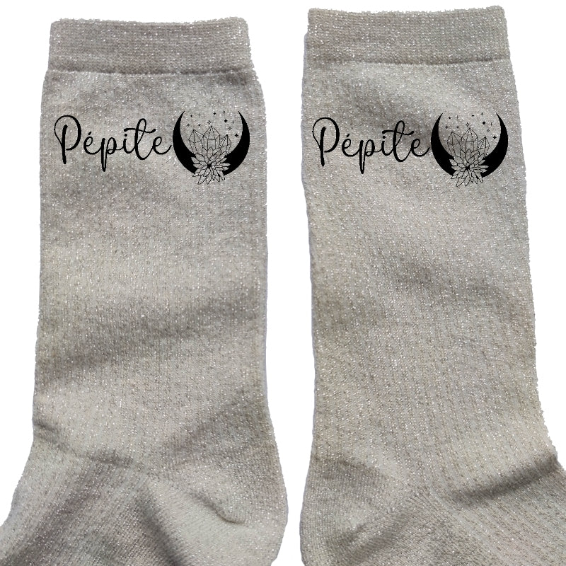 Chaussettes paillettes crème motif pépite