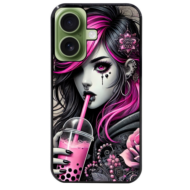 Coque noire taperso pour Iphone 16 16E PLUS MAX PRO avec motif anime et gothic boba protection antichoc personnalisée