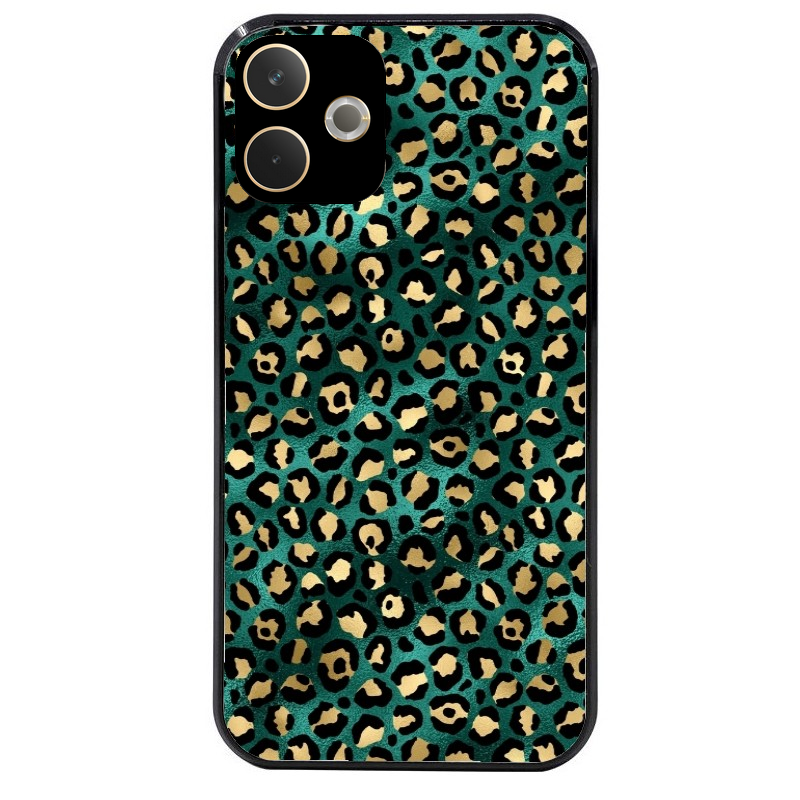 Coque noire taperso pour OPPO A5 PRO 4G et 5G avec motif leopard vert protection antichoc personnalisée