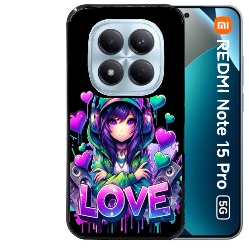 Coque noire taperso pour Redmi Note 15 et PRO PLUS 4G 5G avec motif anime manga et love protection antichoc personnalisée