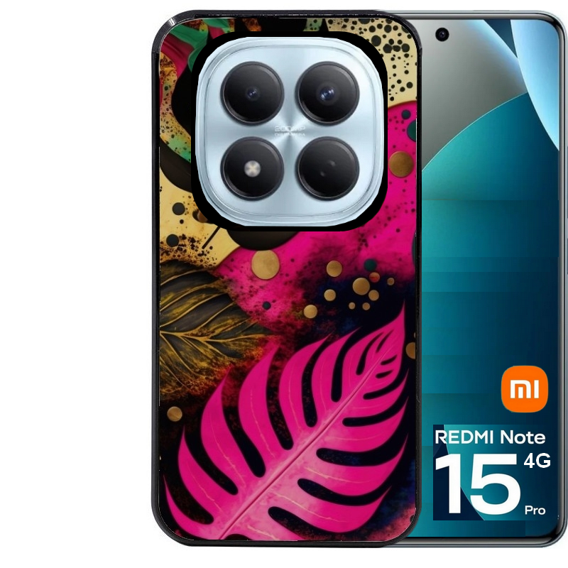 Coque noire taperso pour Redmi Note 15 et PRO PLUS 4G 5G avec motif tropical rose et des fleurs protection antichoc personnalisée
